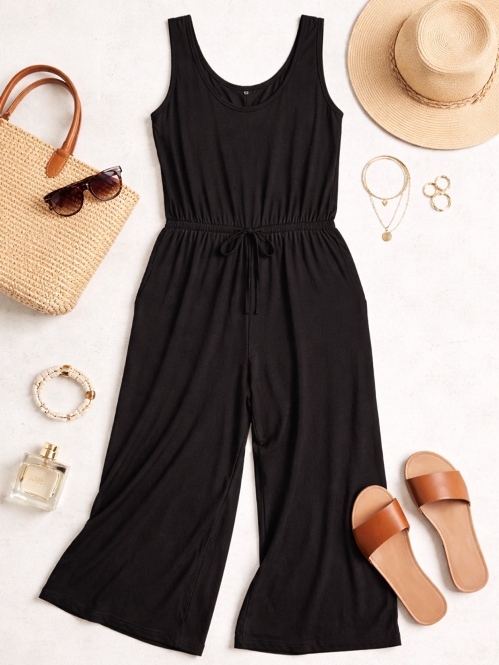 Daily Ritual | Black Sleeveless Wide Leg Jumpsuit | Rayon Stretch | XL - Picture 2 of 6
